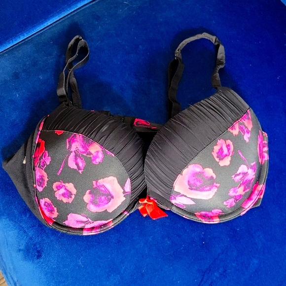 La Senza Hello Sugar Push Up Bra Pink and Black Ruched Detail 36C